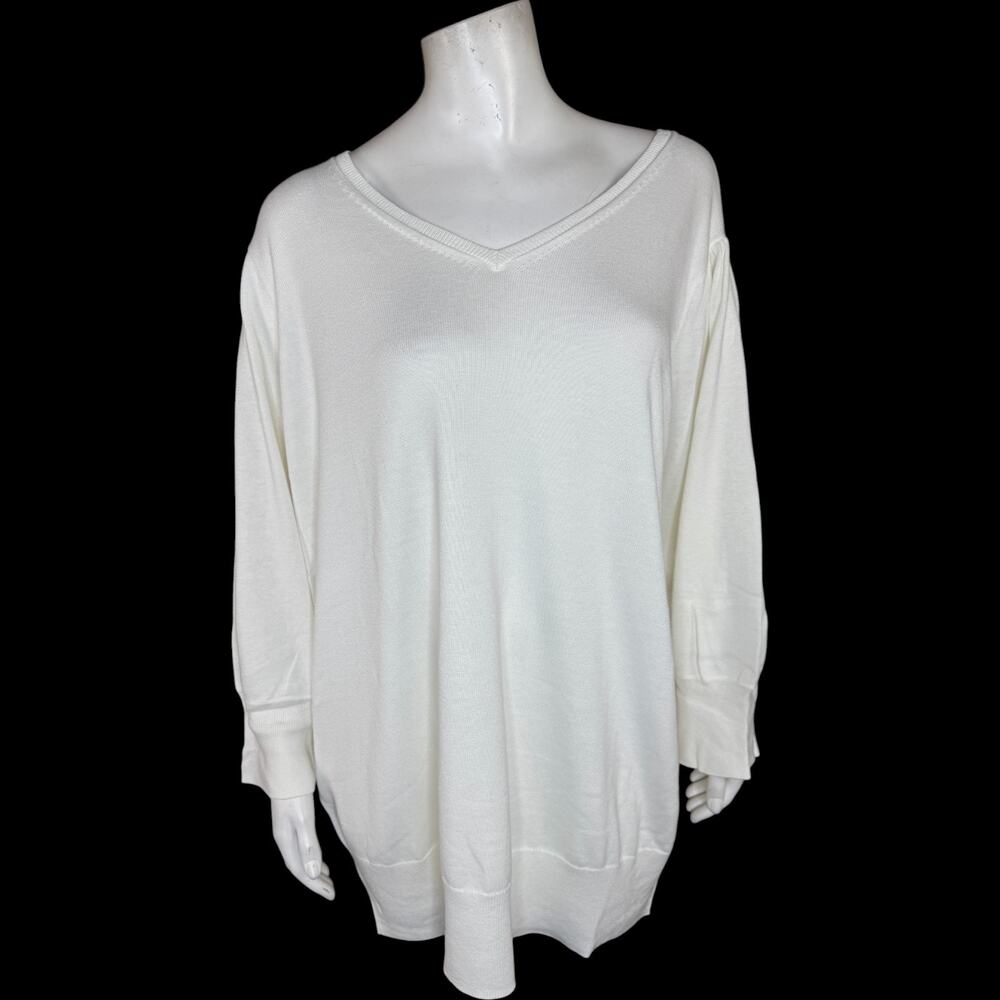 Belle by Kim Gravel Puff Sleeve V-Neck Sweater Cream Cotton Rayon 2X NWOT
